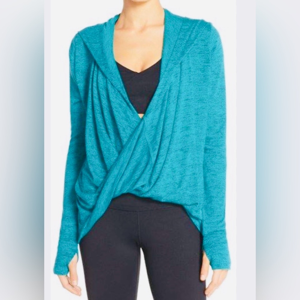 ZELLA Blue Hooded Top, Size SP (Small Petite)